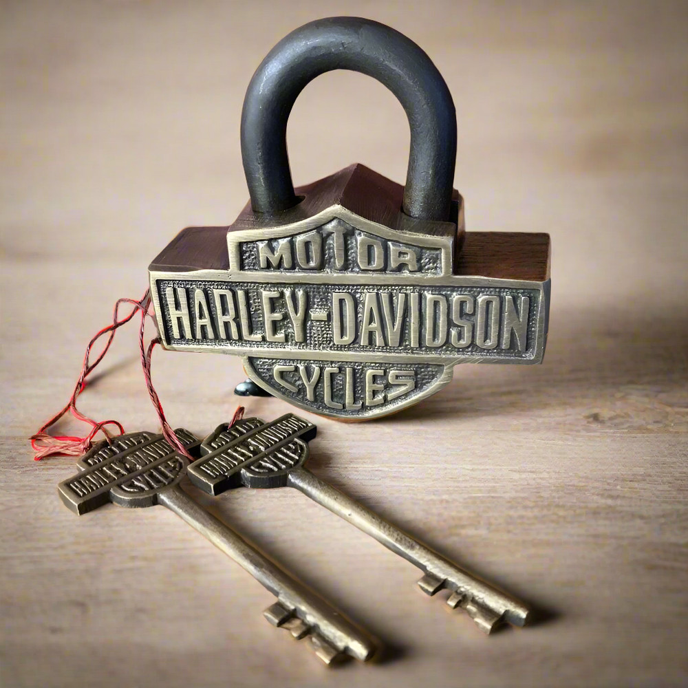 Motorcycle Solid Brass Working Lock With Keys (3.75" x 3.75" x 1.25")