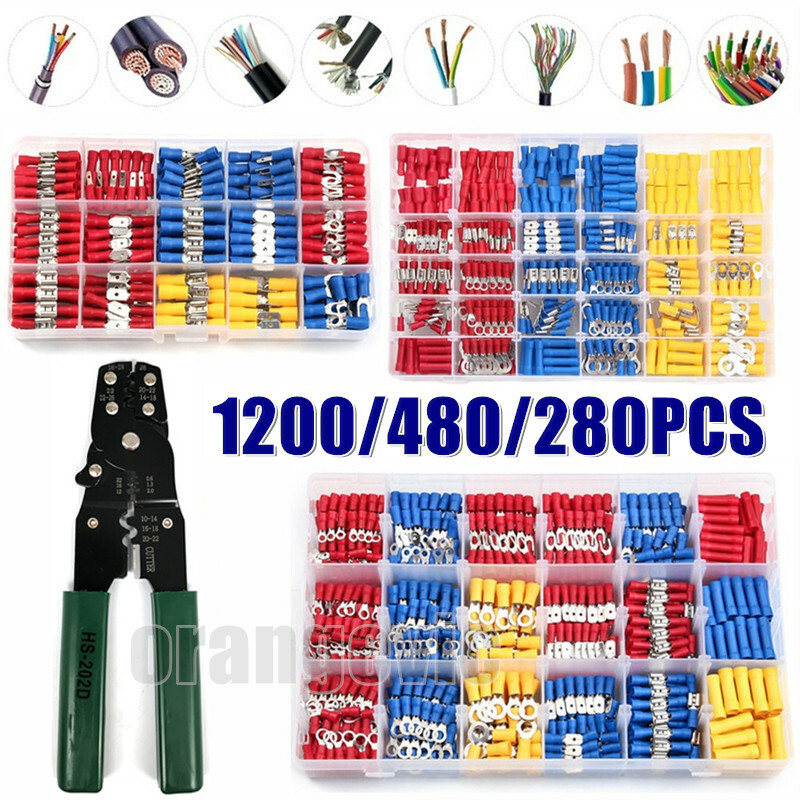 1200Pcs Insulated Assortment Electrical Wire Connectors Crimp Terminals Case Kit