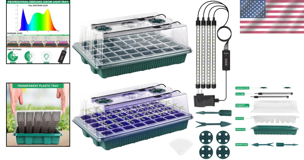 Durable Seed Starter Kit with 80 Cells, Grow Light & Efficient Drainage System