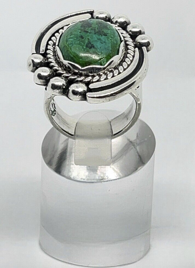 Taxco Mexico Sterling Silver Chrysocolla Eagle Mark 2 Ring Size 8