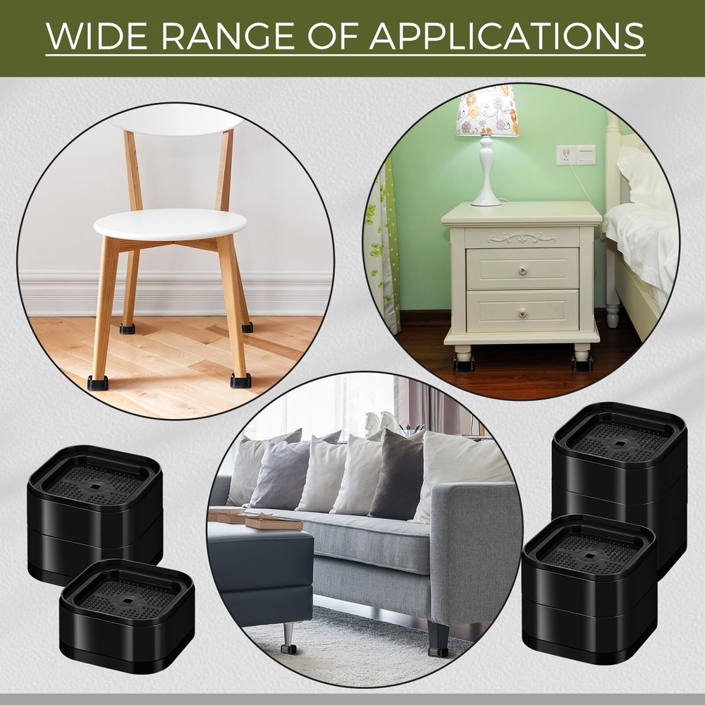 Furniture Bed Risers 16Pack Heavy Duty Black Stackable Square Raising Blocks