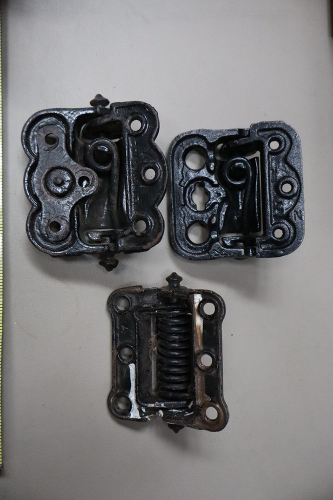 3 Different Antique Victorian Ornate Cast Iron Spring Hinges