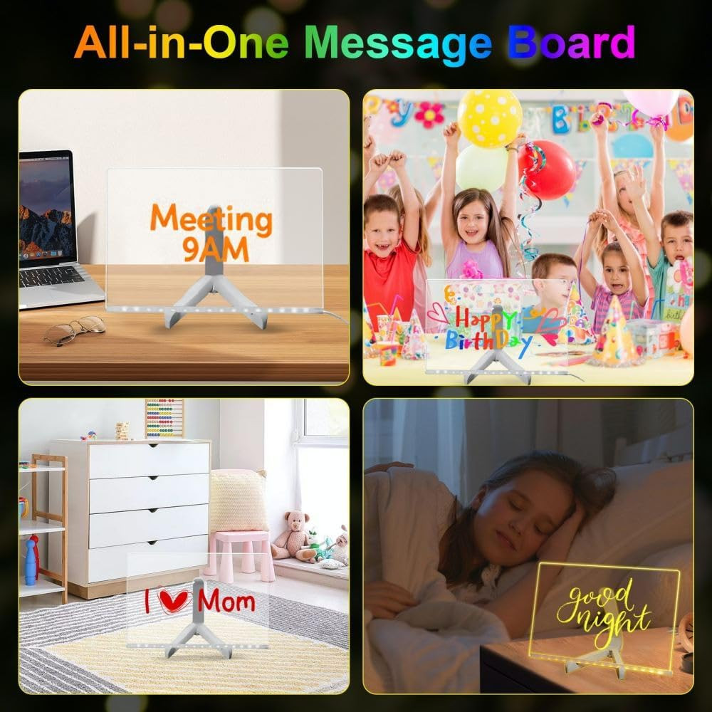 LED Light up Message Board - Doodle Glow Magic Board with 10 Modes, Acrylic Dry