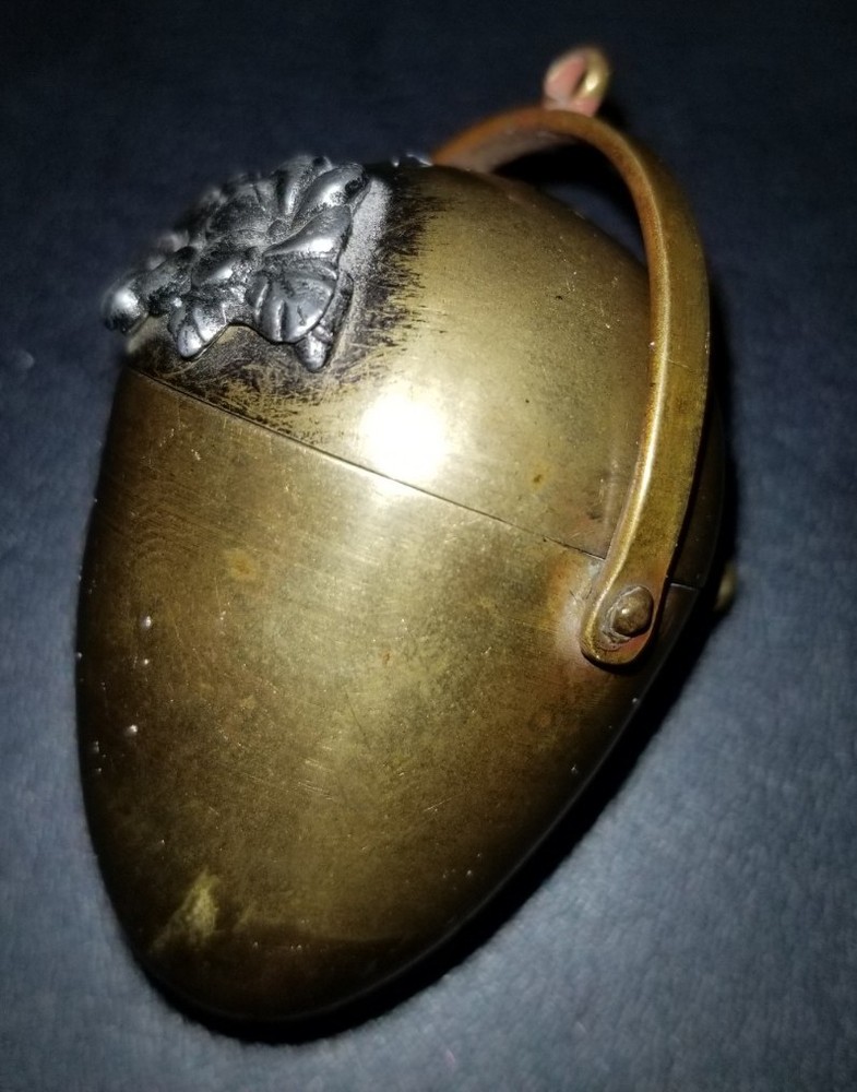 Antique Victorian Brass Egg Chataleine Thimble Needle Thread