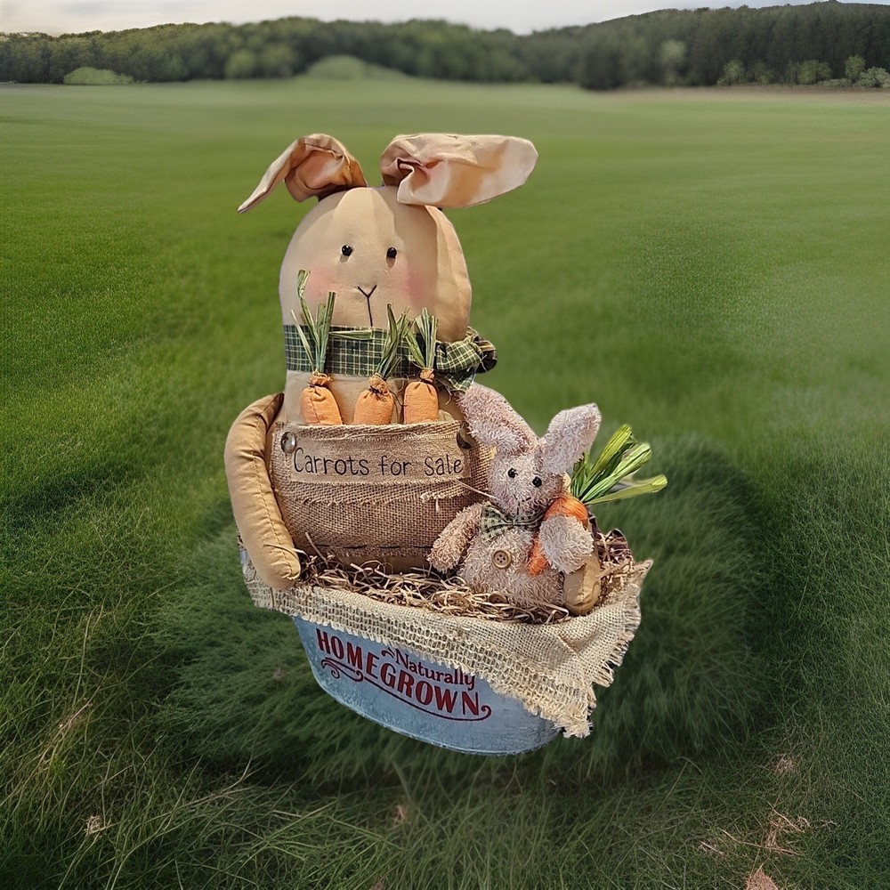 Primitive Harrison Bunny  Rabbit With Friend And Carrots