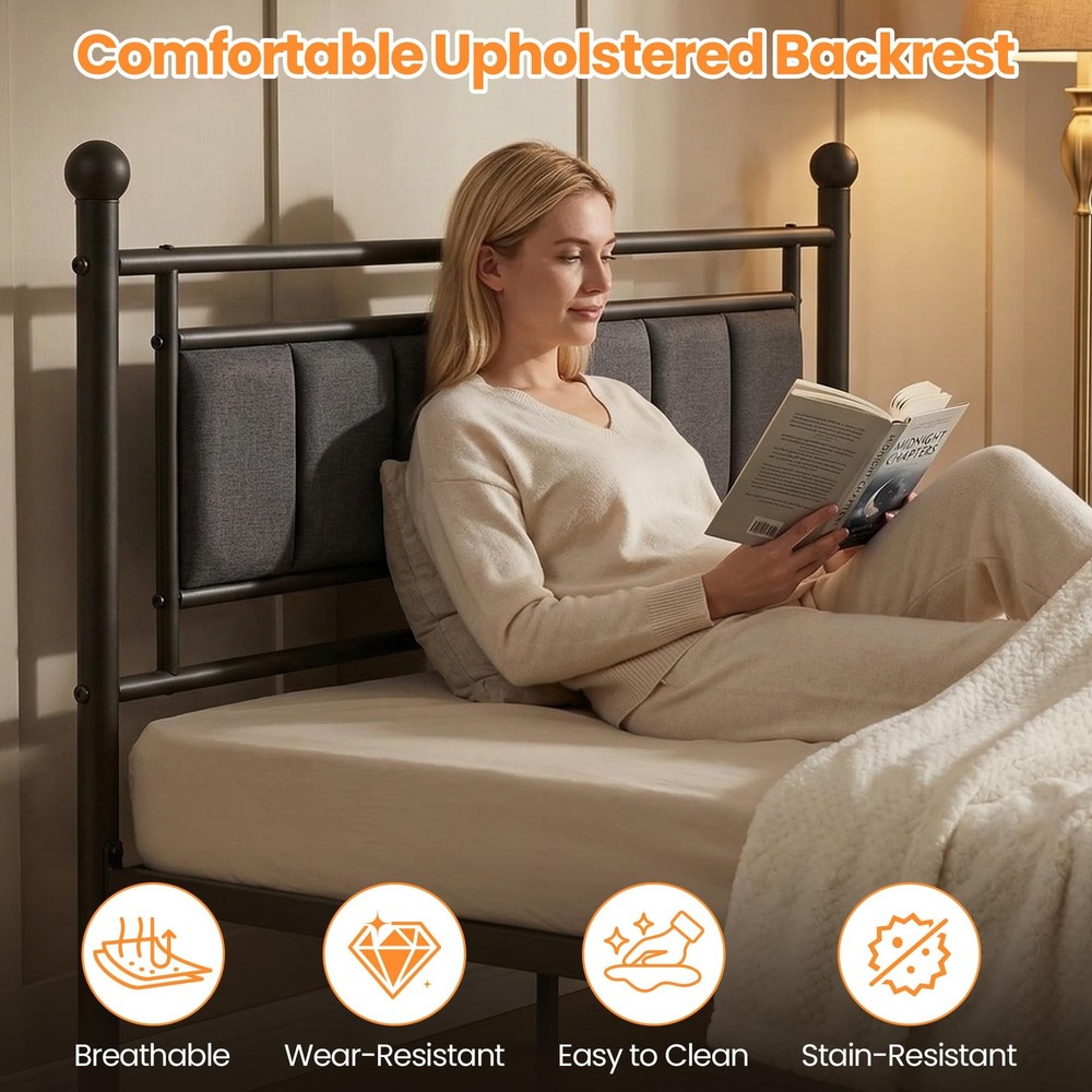 Full Bed Frame with Headboard, Velvet Upholstered Platform Bed Frame Full Siz...
