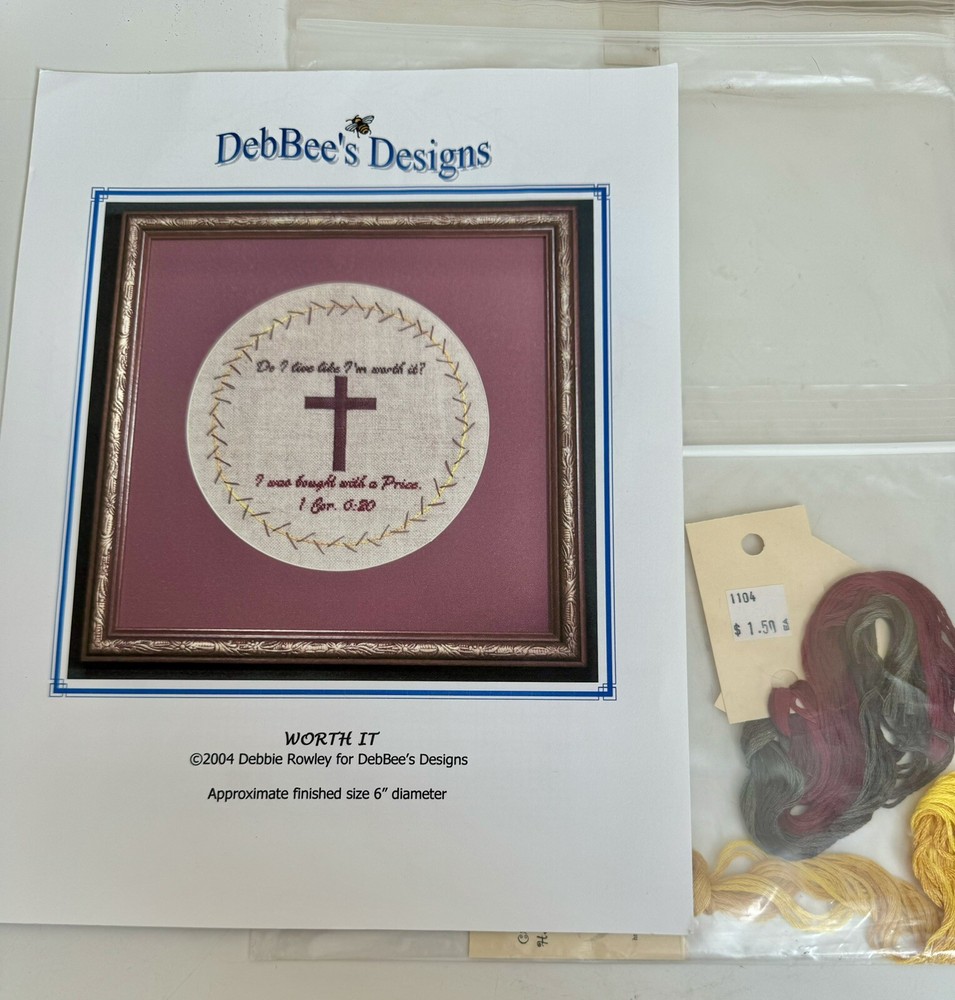 DebBees Designs Needlepoint Pattern Religious Worth It 2004 6” Floss Chart Kit