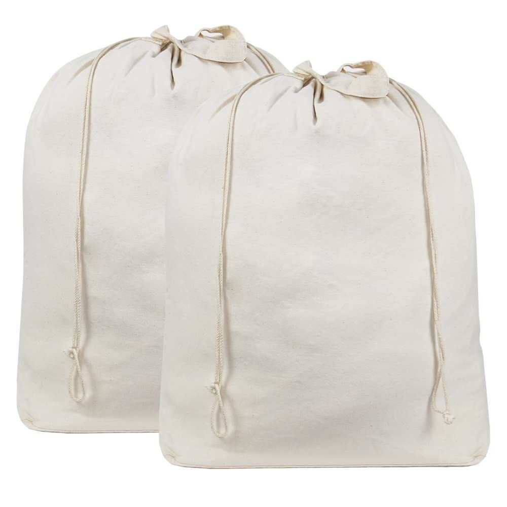 2 Pack Extra Large Cotton Laundry Bag with Drawstring for Home College Dorm