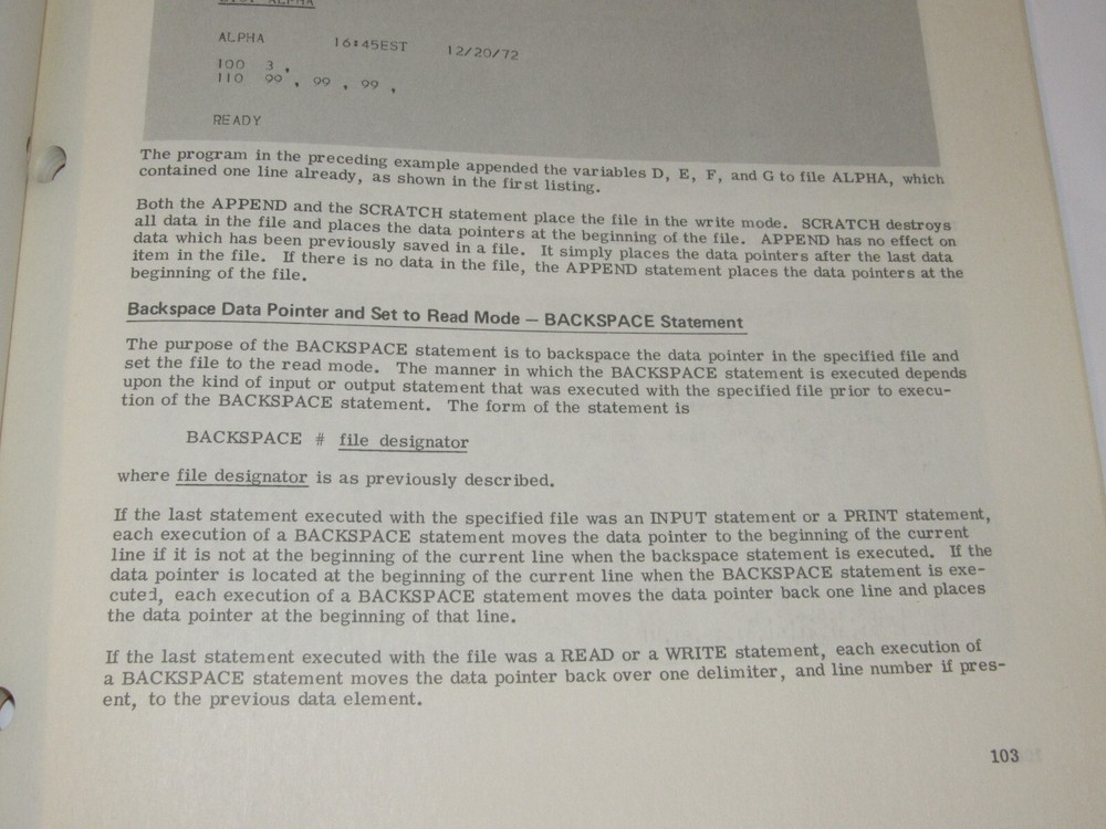 VTG 1973 GE/GENERAL ELECTRIC MARK III COMPUTER BASIC LANGUAGE REFERENCE MANUAL!