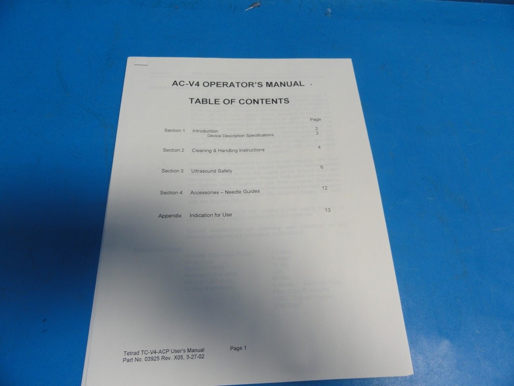 2002 GE AC‑V4 Sector Array Ultrasound Probe (Ref No. 2337672) ~ 9926