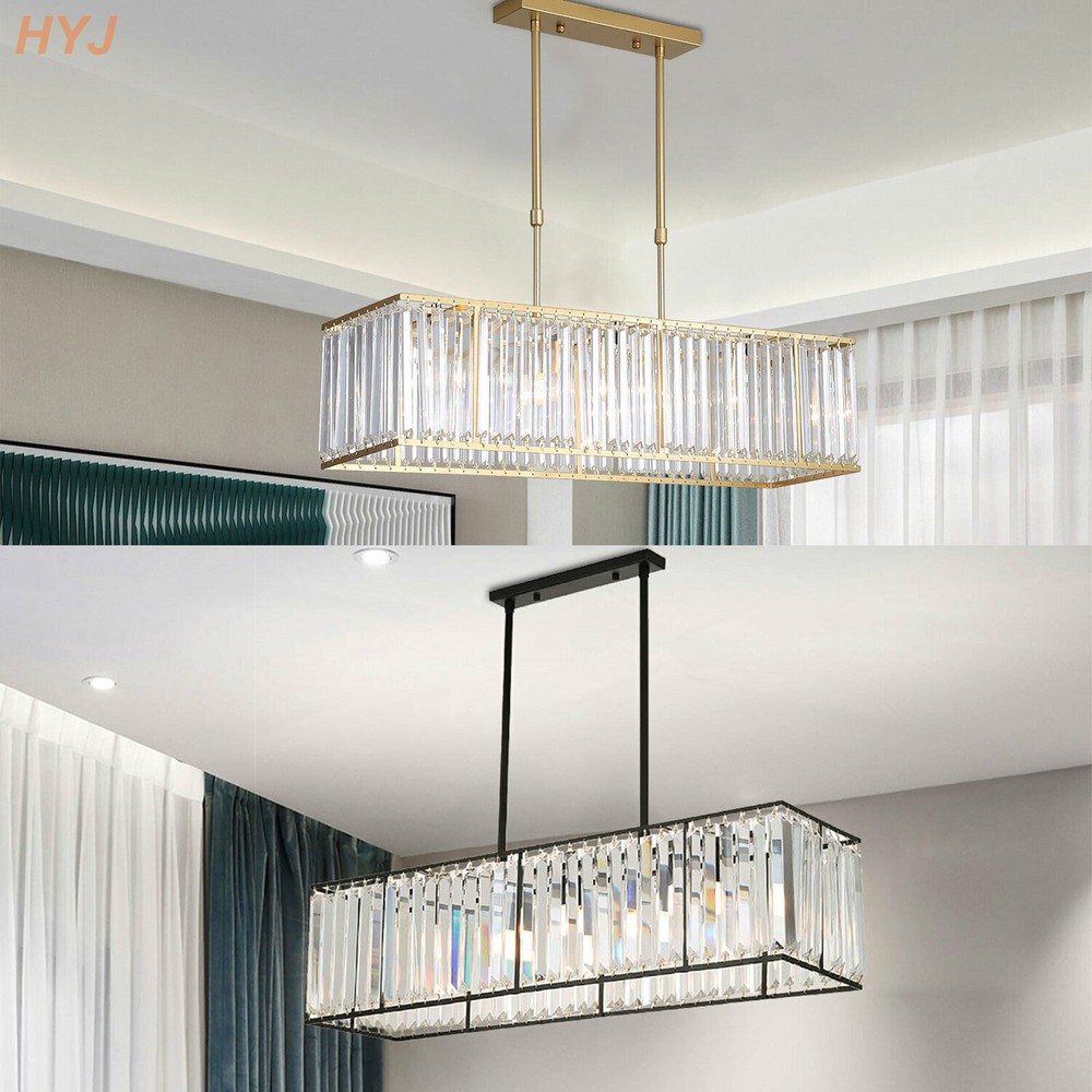 Modern 33.5" Rectangular Crystal Chandelier Pendant Lamp Ceiling-Light Fixture