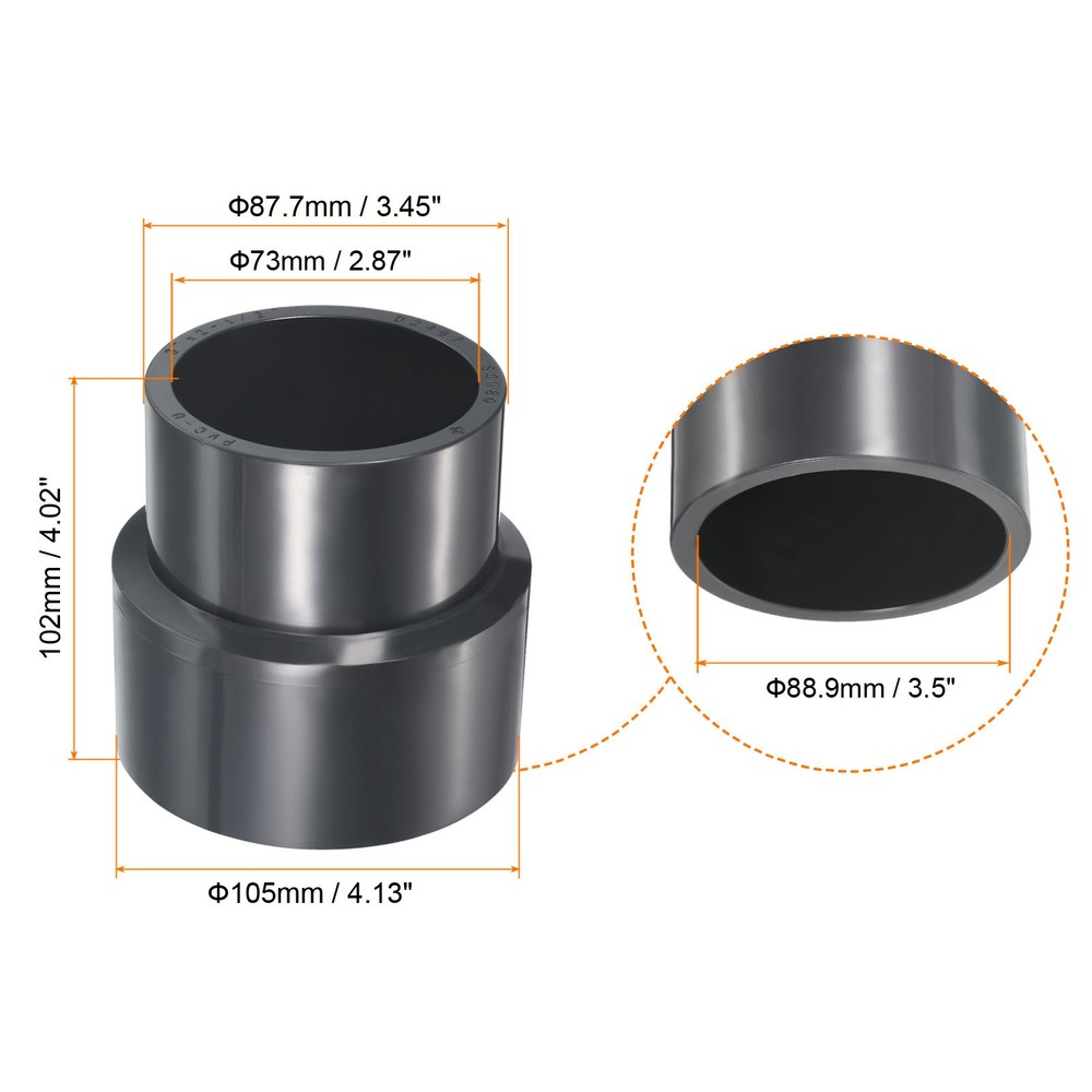 UPVC Hose Reducer Fitting 3"x 2-1/2" Program Socket 80 Straight Coupling