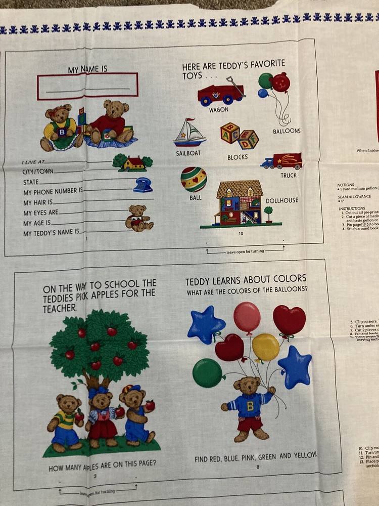 Learn With Teddy Soft Book to Sew Fabric Panels