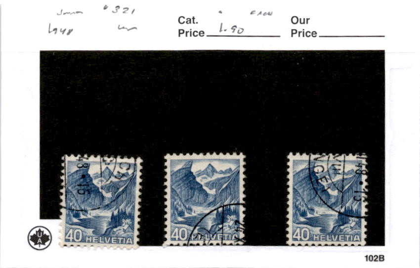Switzerland, Postage Stamp, #321 (3 Ea) Used, 1948 (AB)