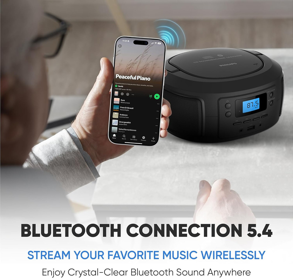 CD Player Portable with Bluetooth, Crystal Clear Sound Top Loading CD Boombox wi