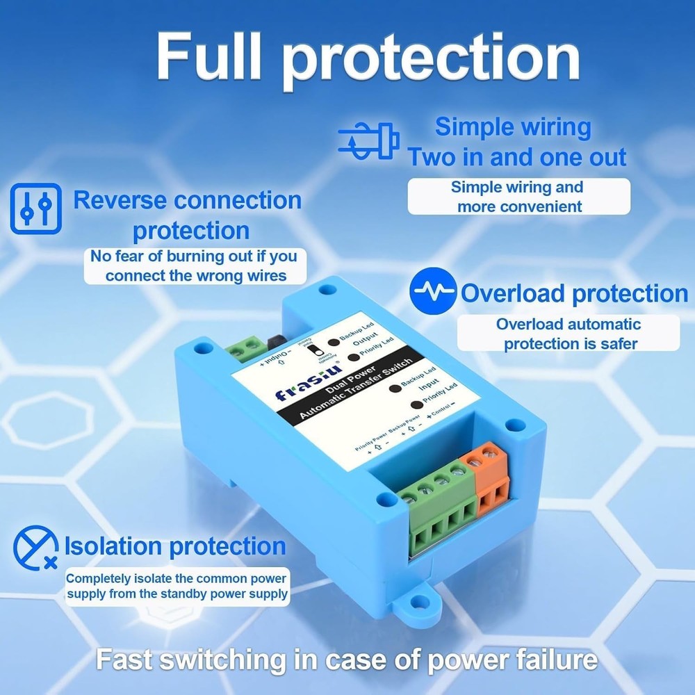 DC Automatic Transfer Switch 5-60V 5A - Fast Switching with Protection Features