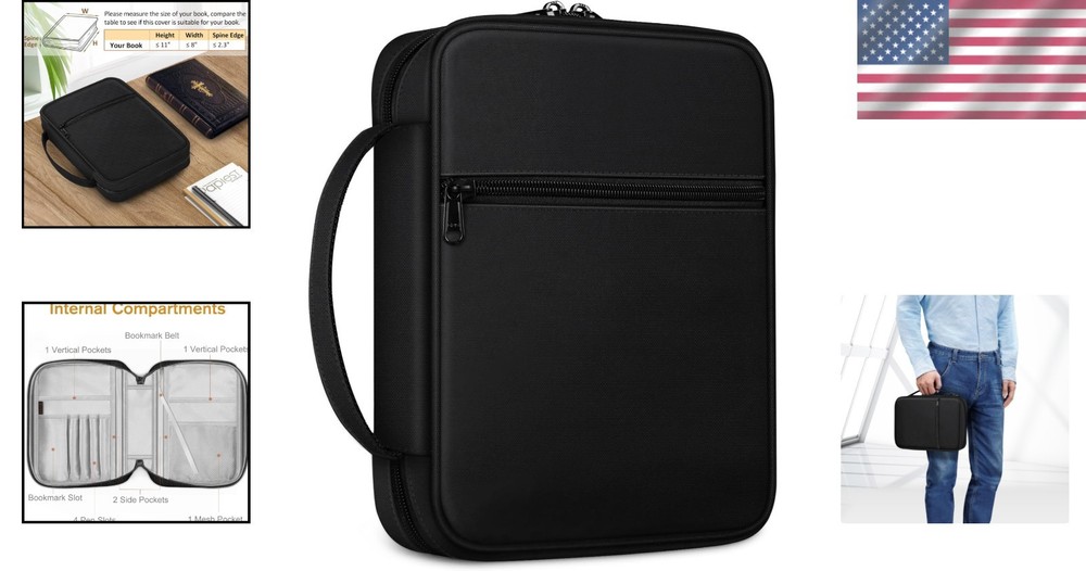 Multi Functional Bible Cover Black Lightweight Handbag with Organizing Pockets