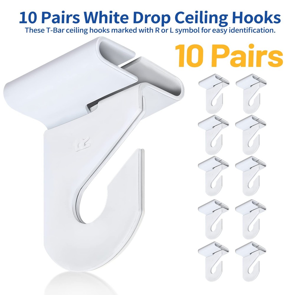 10 Pairs Drop Ceiling Hooks for Hanging, Suspended Track Ceiling Hanging Hooks,