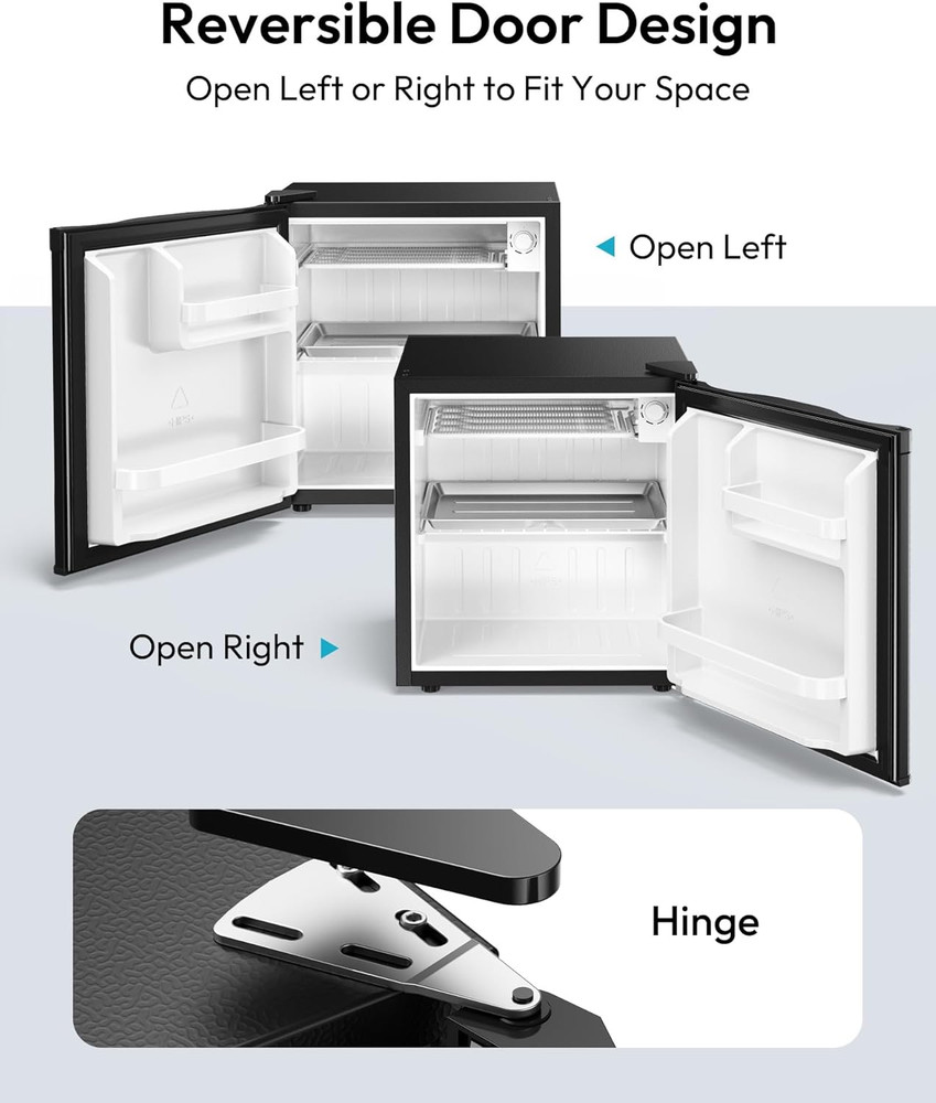 1.7 Cu.Ft Mini Fridge, Reversible Single Door Compact Refrigerator, Adjustable T