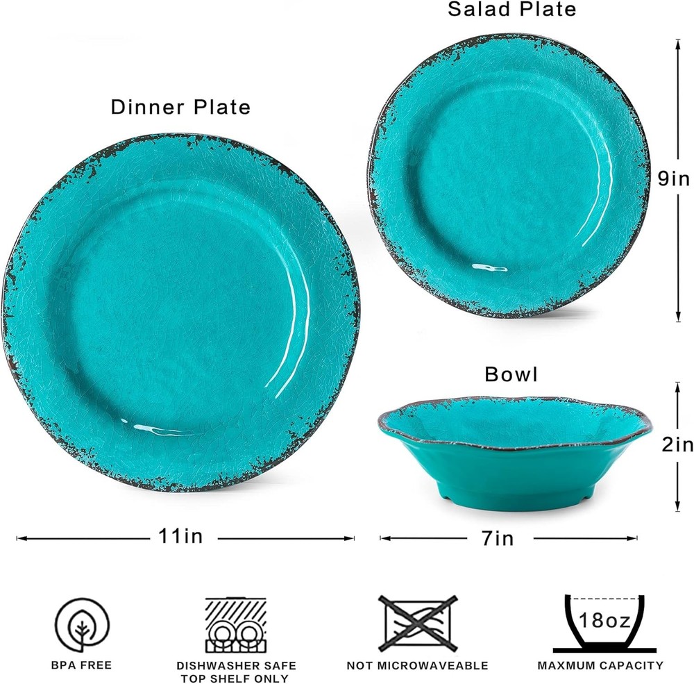 12 Piece Vintage Melamine Dinnerware Sets Include 4 Dinner Plates 4 Salad Plates
