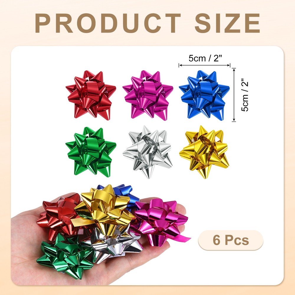 2" Mini Star Gift Bows 6Pcs Metallic Bows Glossy Mixed Color