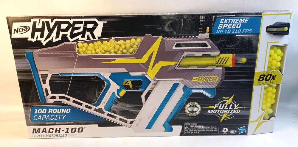 Nerf Hyper Extreme Speed Mach-100 Fully Motorized 100 Round Capacity