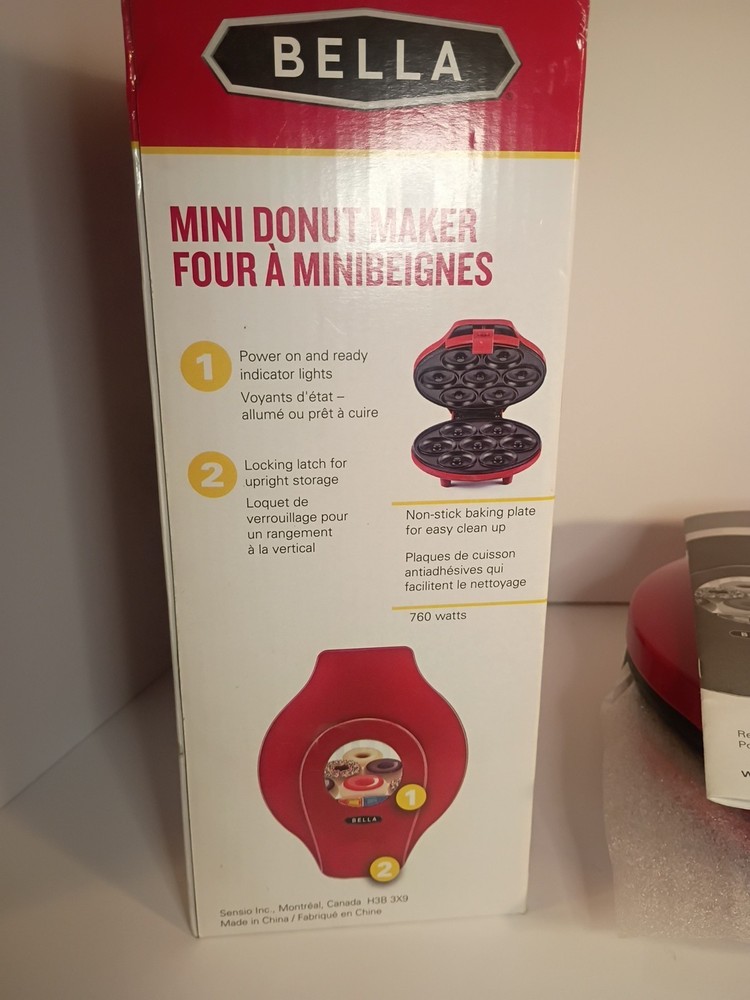 Bella Mini Donut Maker New In Box Never Used Red Make 7