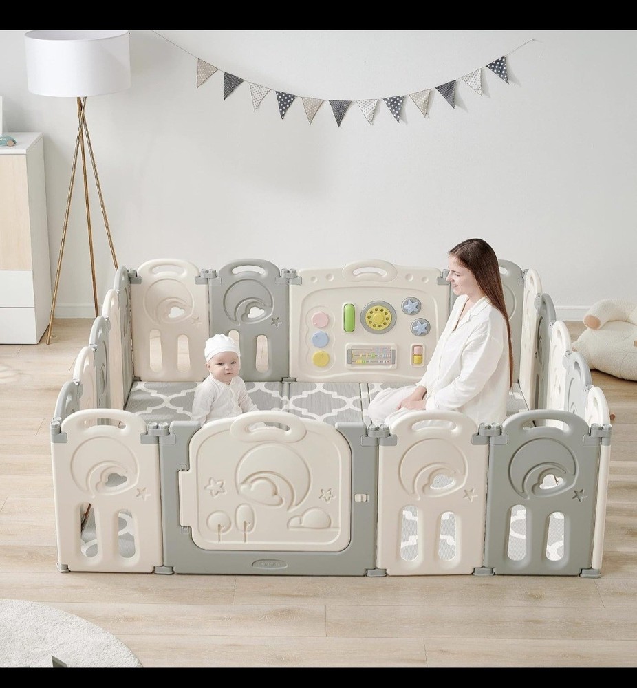 Fortella Cloud Castle Foldable Playpen 4-Panel Extension Winter Model Gray/White