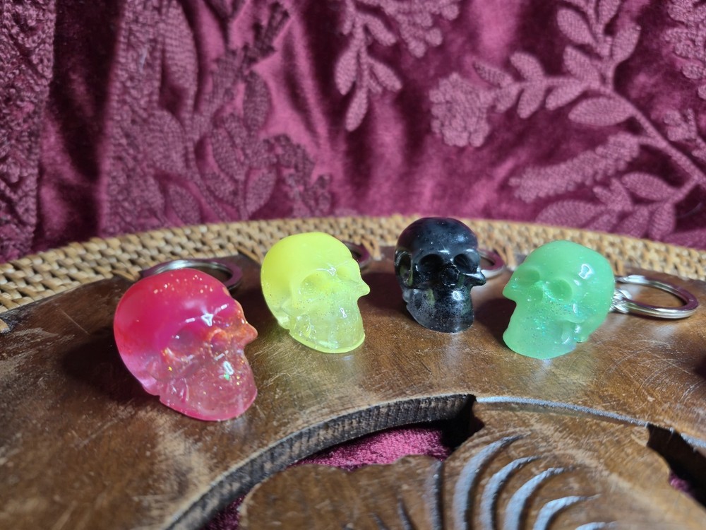 Resin Skull Keychains Brightly Colored , Comes in Multiple Designs
