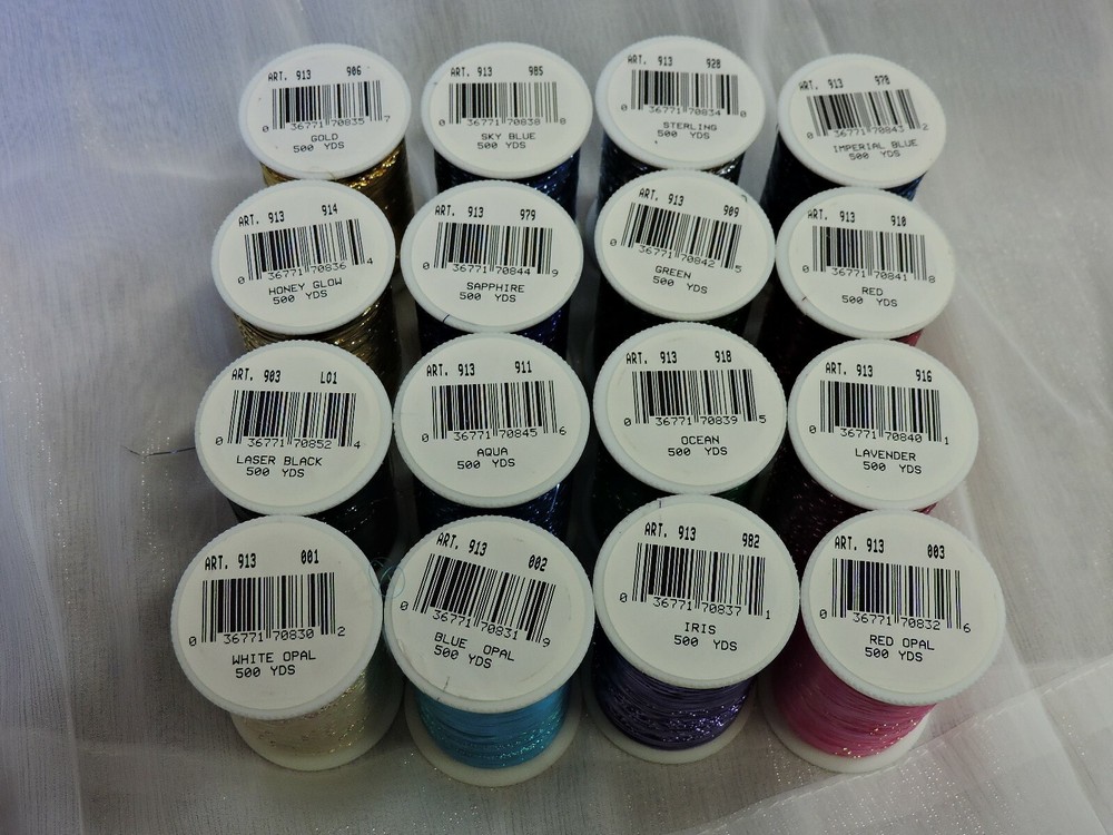 16 SPOOLS 500 YDS SIGNATURE LASERBRITE METALLIC THREAD ASSORTED