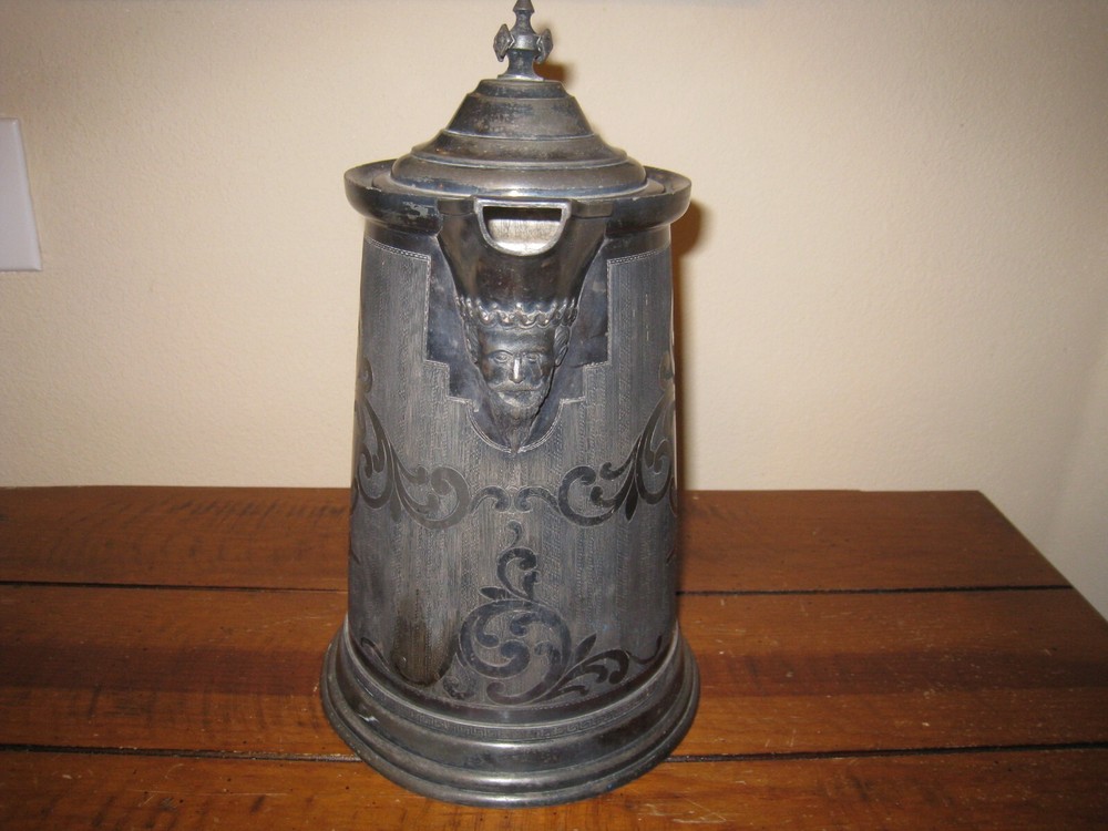 Antique Triple Plate Water Pitcher Figural Monogramed Etched