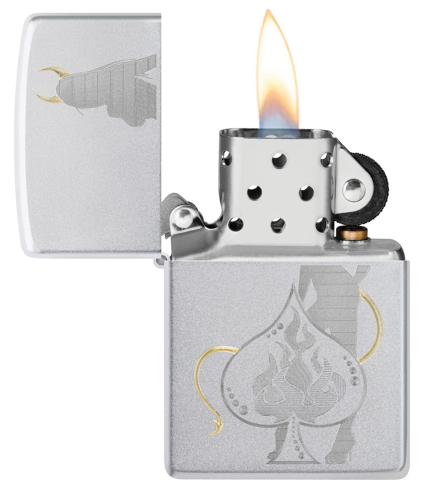 Zippo Devilish Ace Design Satin Chrome Windproof Lighter, 48658