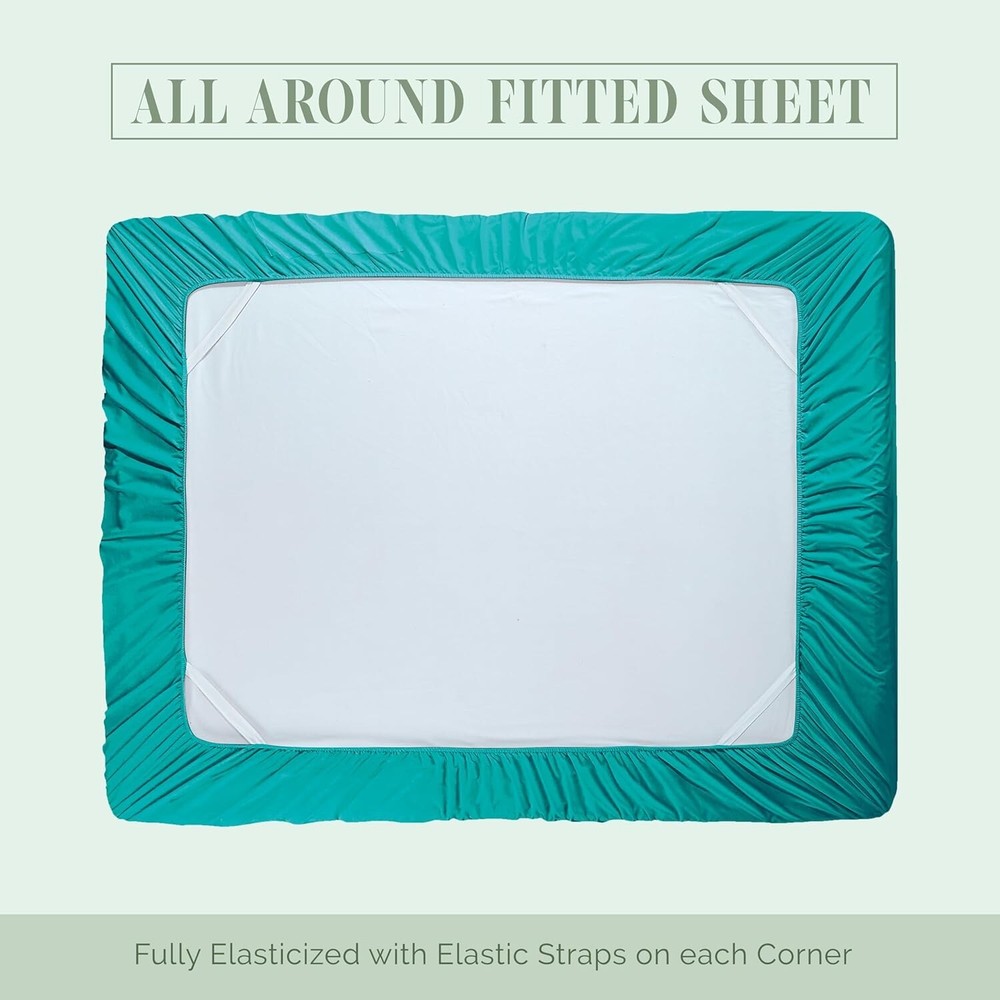 Extra Deep Pocket Queen Sheet Set - 1500 Thread Count Soft Teal Bedding
