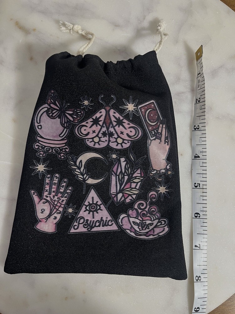 Mini Black Velvet Bags With Pull String - Tarot Themed - 4 Pack