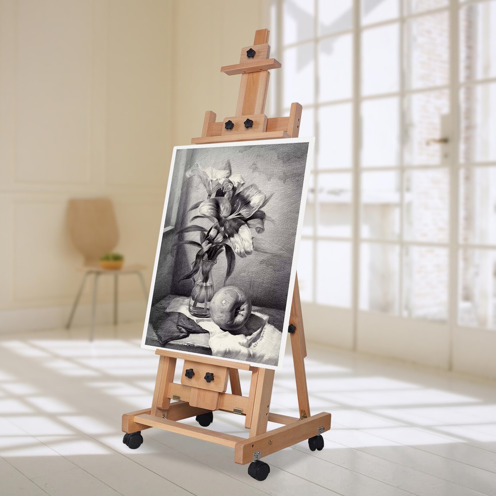 Extra Large Studio H-Frame Easel Adjustable Solid Beech Wood Artist Easel Movabl