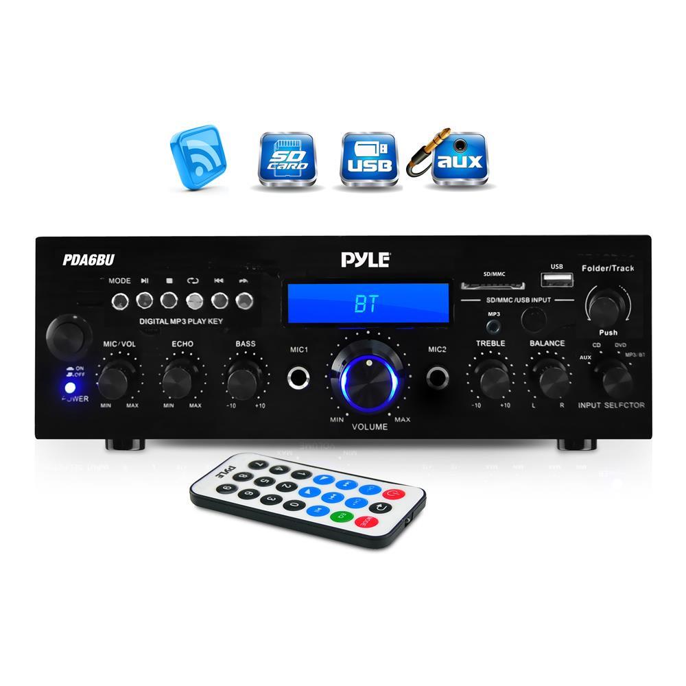 Pyle PDA6BU Stereo Amplifier Receiver + Wireless Microphone System w/Transmitter