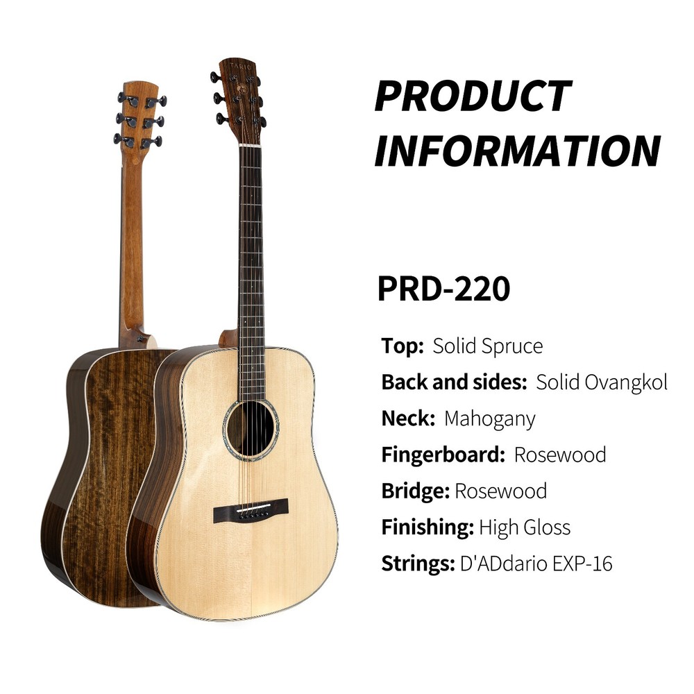 41'' Acoustic All Solid Guitar Solid Spruce Top Solid Ovangkol Back and Sides