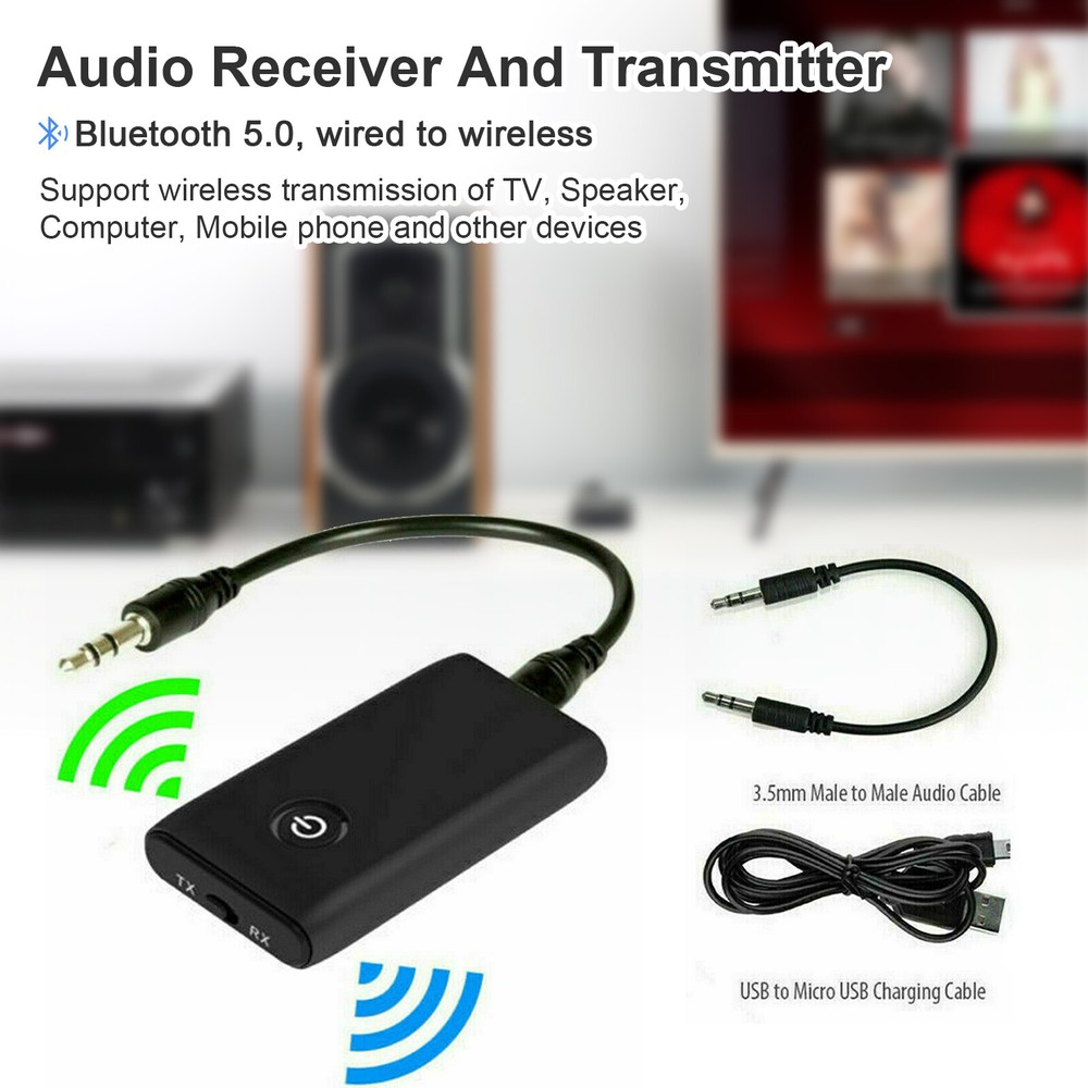 Bluetooth 5.0 Transmitter Receiver 2 IN 1 Wireless Audio 3.5mm Jack Aux Adapter