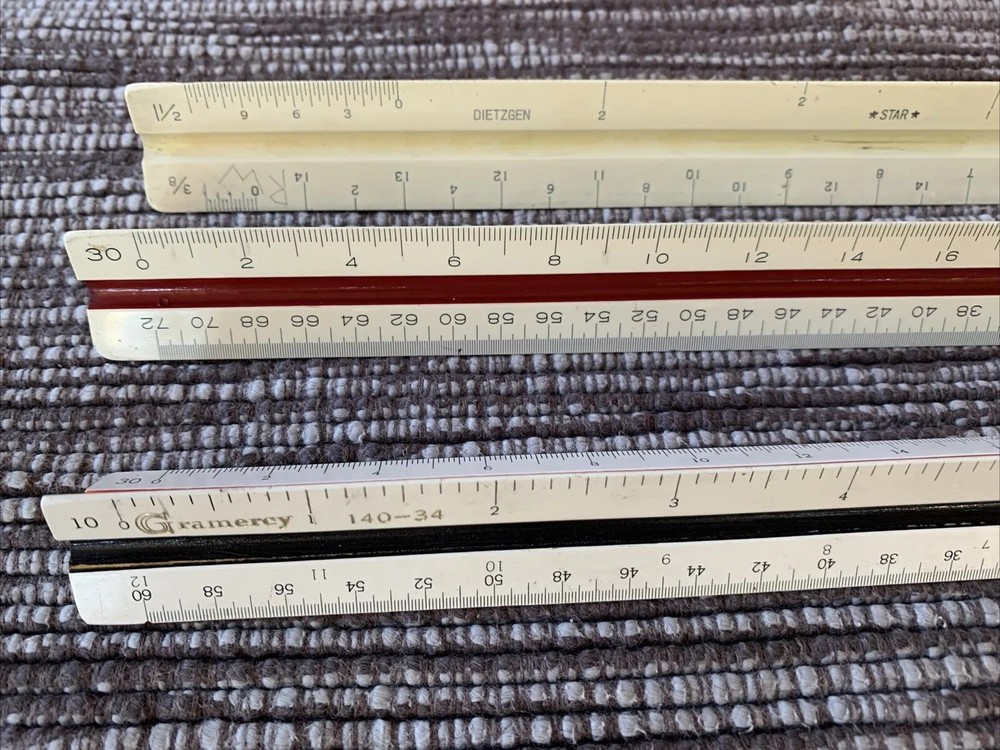 Vintage Architect Rulers 3-sided Drafting Triangular Lot of 3. See Description