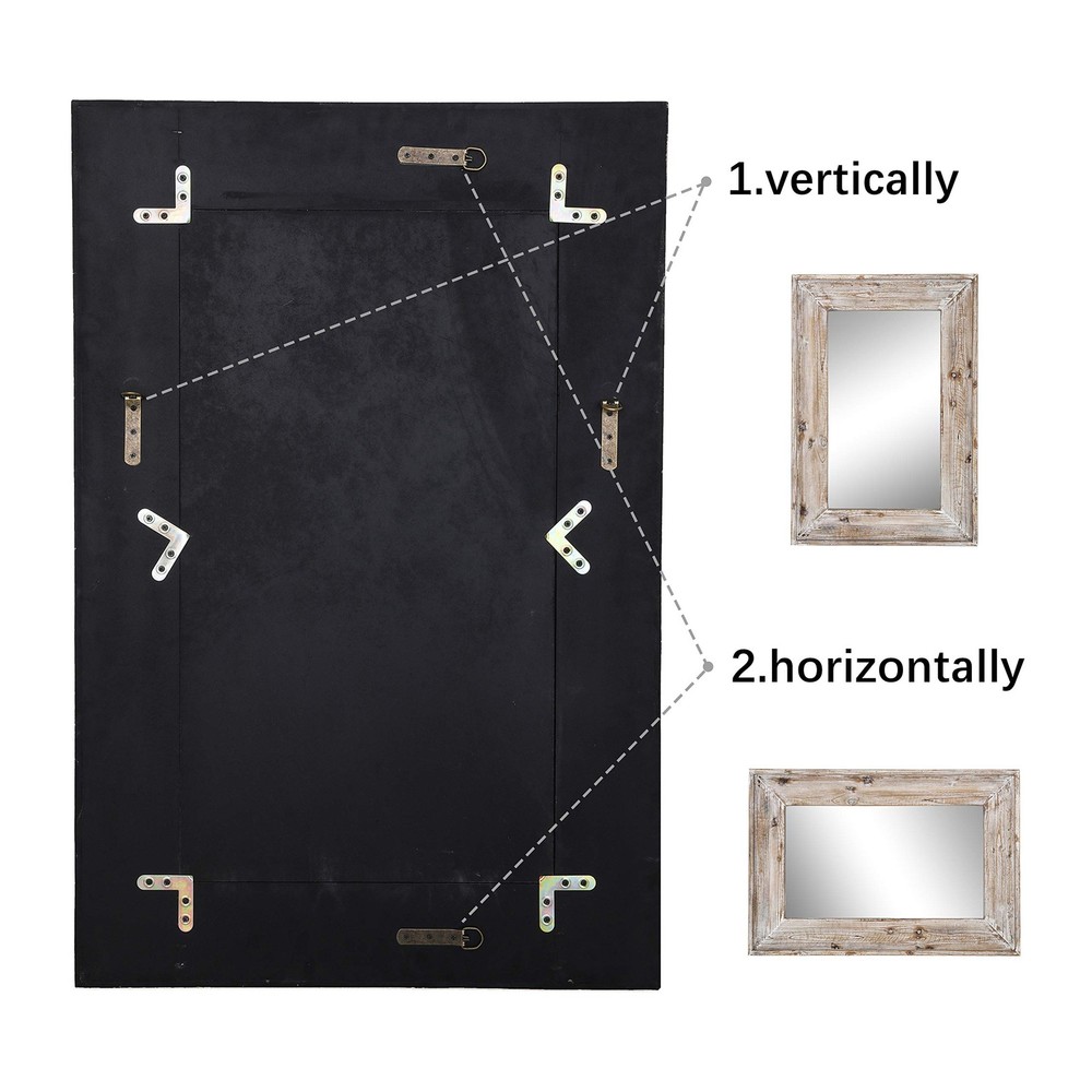 EMAISON 36x24" Rustic Wood Frame Vanity Mirror - Wall Mount, Distressed White
