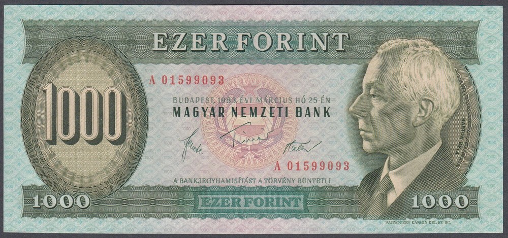 Hungary 1000 Forint 1983 (March) UNC consecutive