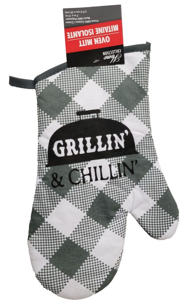 Kitchen Fabric 13" Oven Mitt, BBQ, GRILLIN' & CHILLIN', with silver back, GR