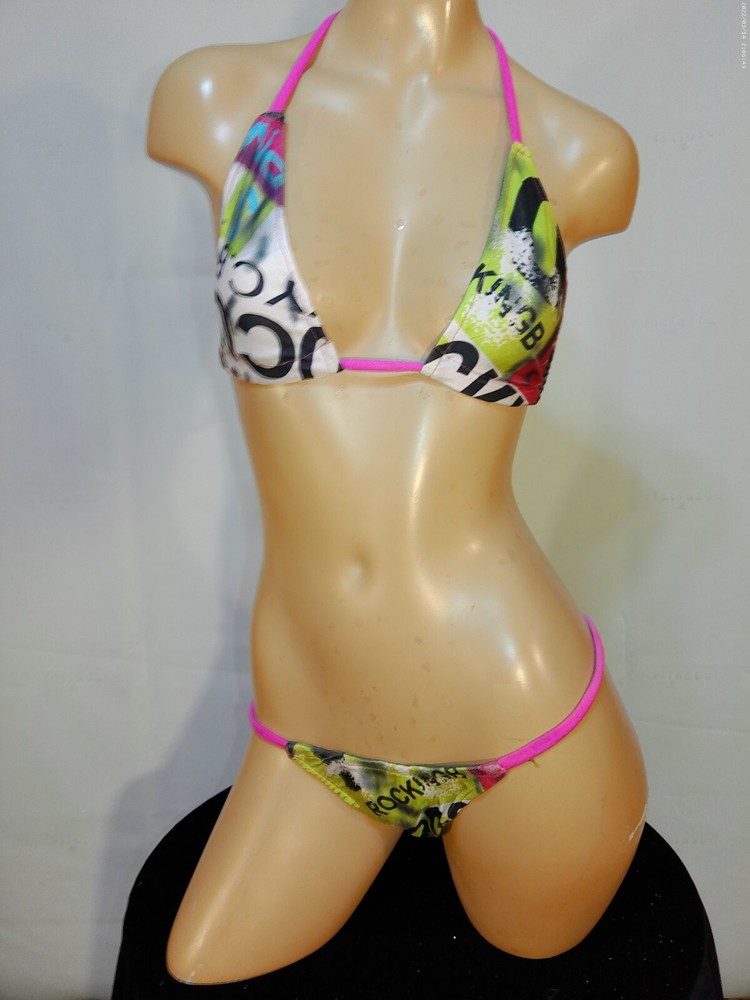 Exotic dancer stripper medium multicolor 2 piece bikini dance outfit-dancewear