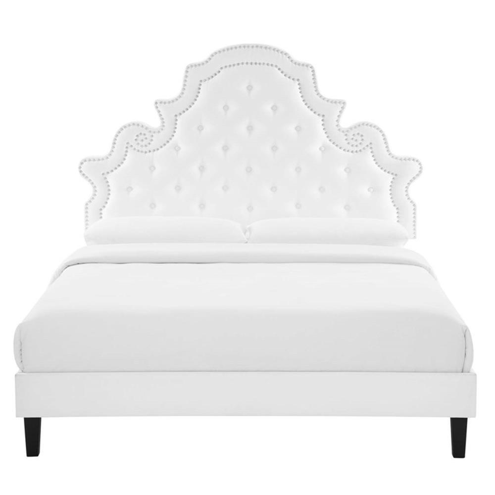 Modway Gwyneth Tufted Performance Velvet Queen Platform Bed in White