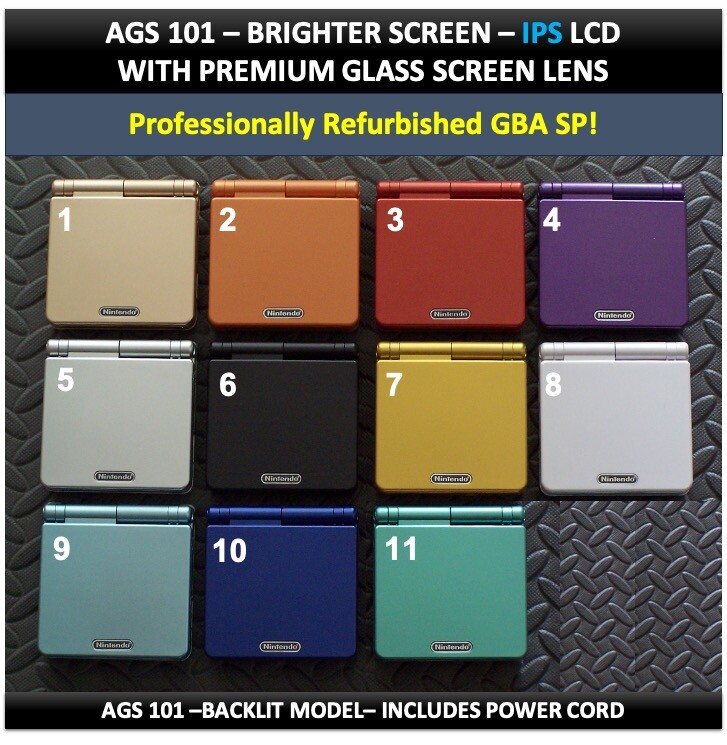 Nintendo Game Boy Advance GBA SP System AGS 101 IPS Brighter Screen -Solid Color