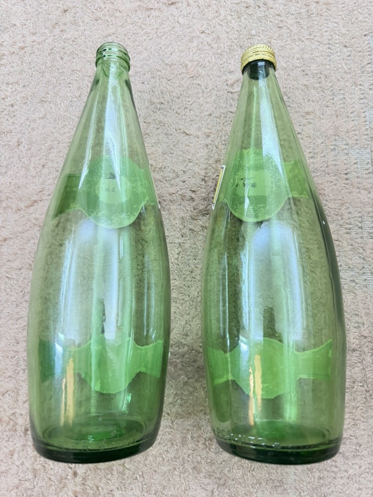 2 x Empty Vintage Perrier Green Glass Bottles – 75cl
