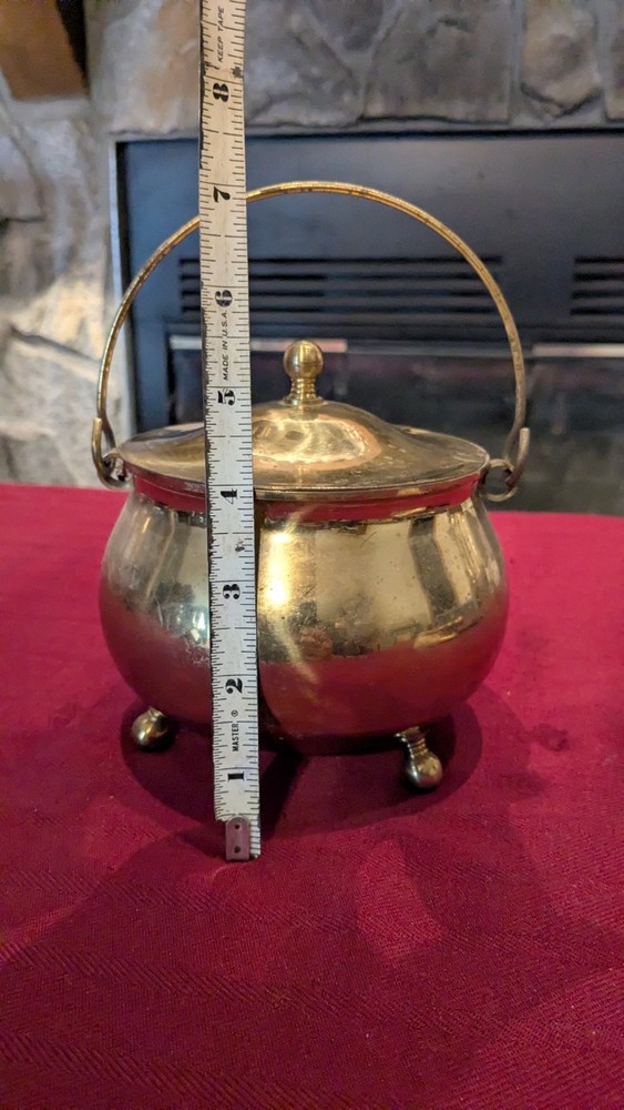 Solid Brass Smudge Pot Firestarter Cauldron W/Lid (No Wand) Excel. Cond.