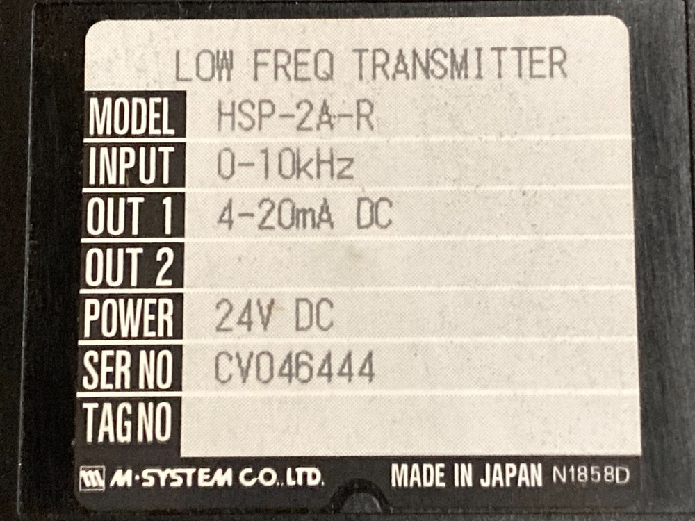 M-System HSP-2A-R Low Frequency Transmitter 0-10kHz 4-20mA DC 24VDC