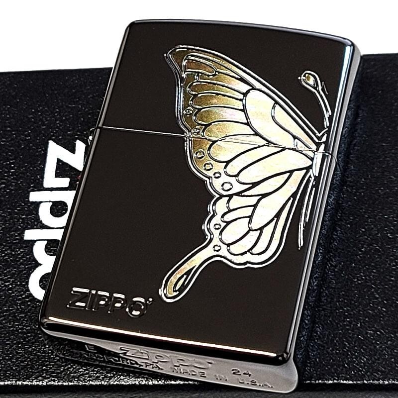 Zippo White Butterfly Shell Black Etching 2 Sided Processing Lighter Regular