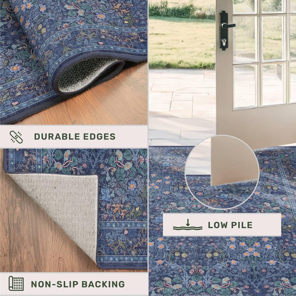 Protect Floors While Adding Style - 6x8 Dark Blue Washable Rug